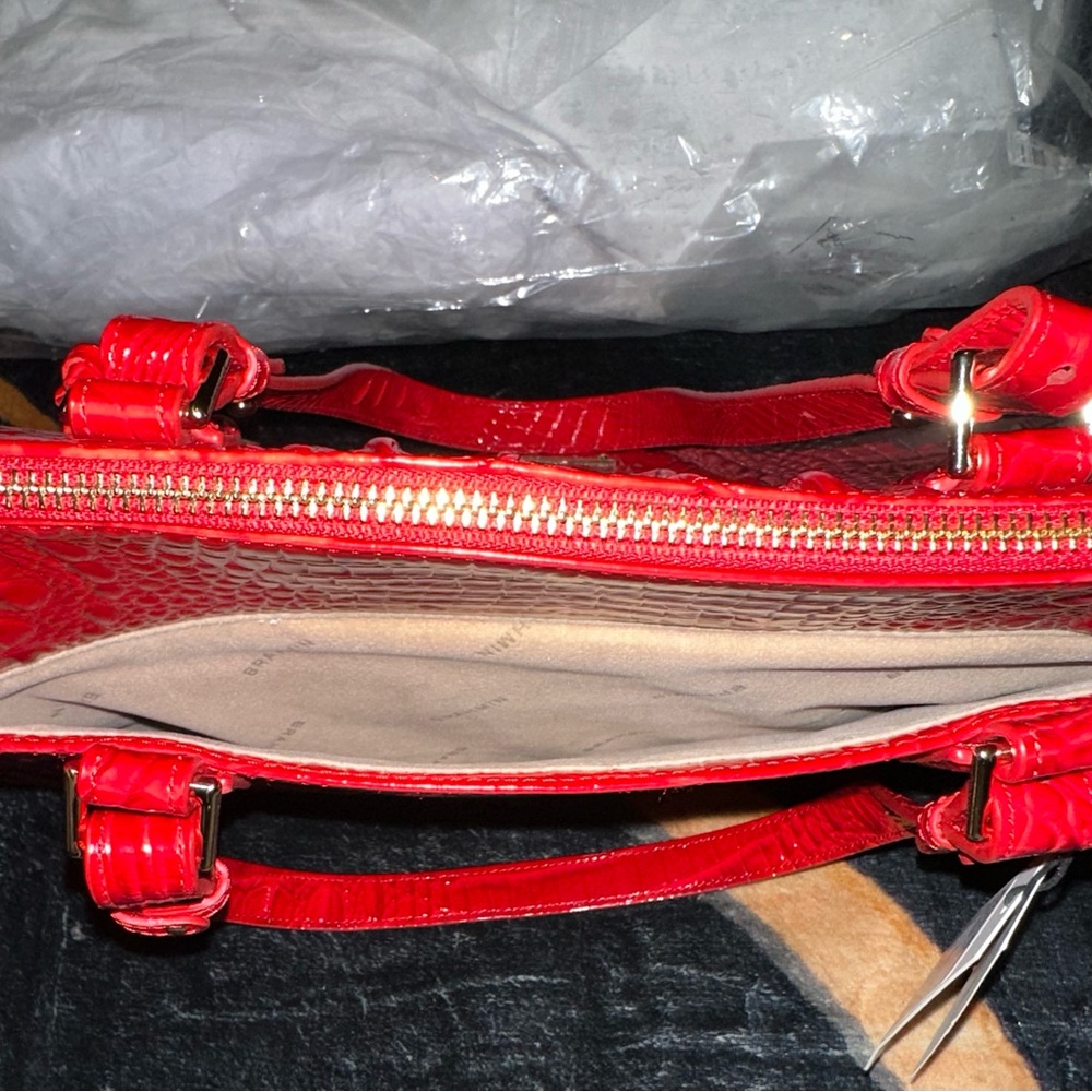 Used Once Brahmin Anywhere Melbourne Embossed Leather Tote Color:Red Carnation - Picture 5 of 9